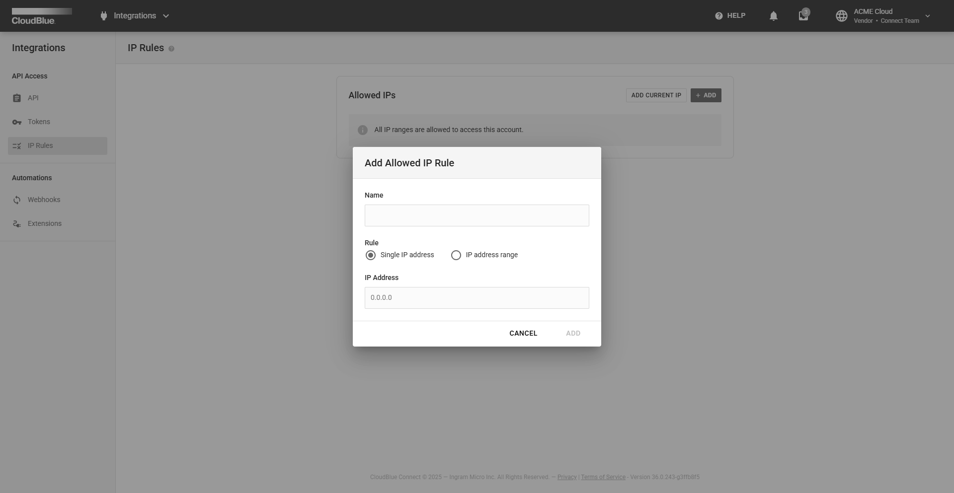 IP Rules (Tokens) - CloudBlue Connect